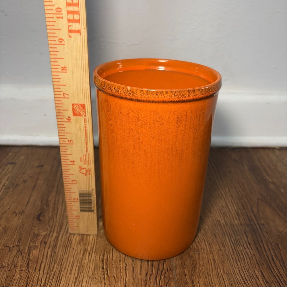 VTG Italian Orange Ceramic Crock Vase Utensil Holder Made in Italy 8.5"MCM Retro - Picture 7 of 10
